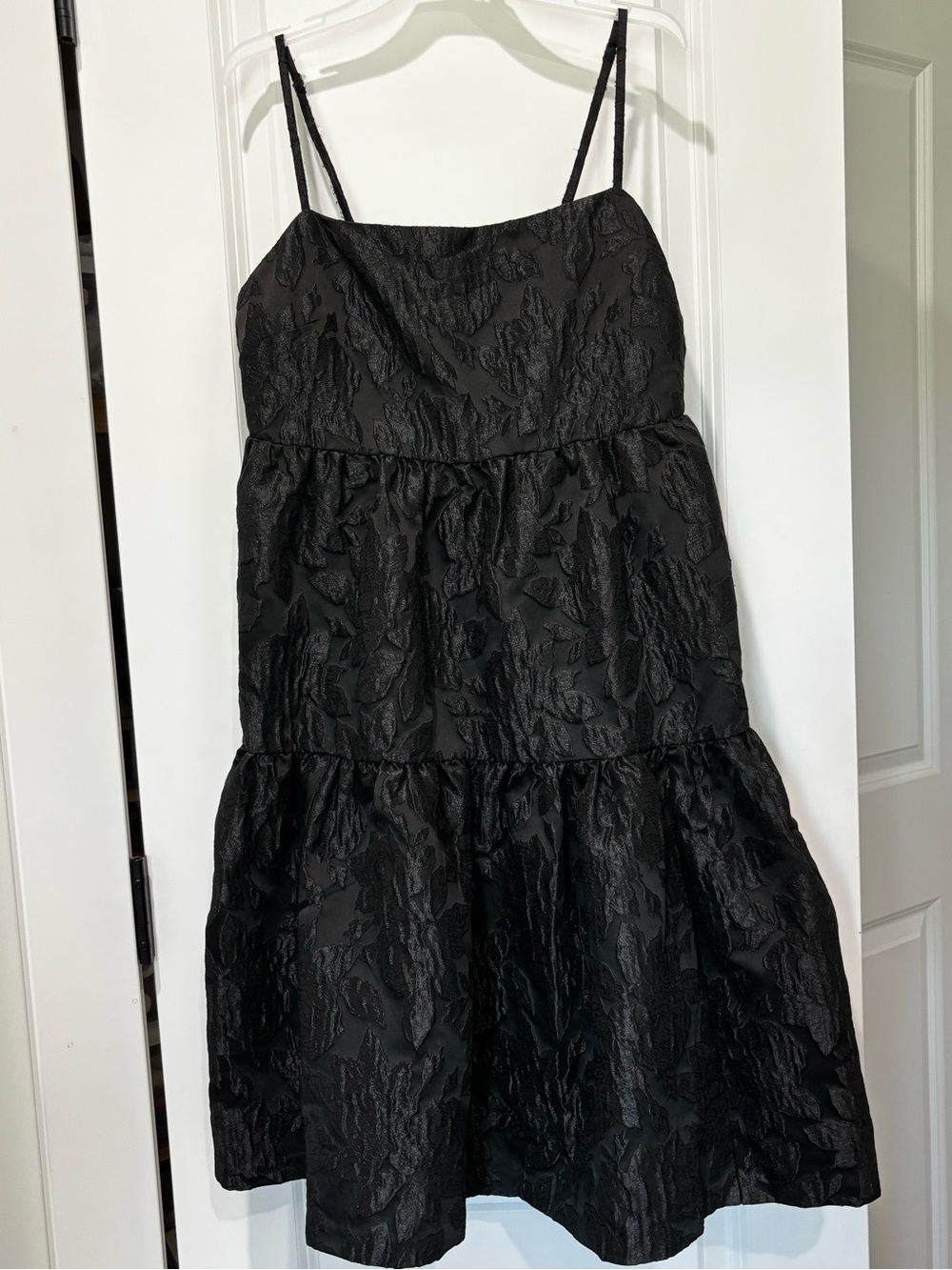 J. Crew Black Textured Tiered Spaghetti-Strap Midi Dress